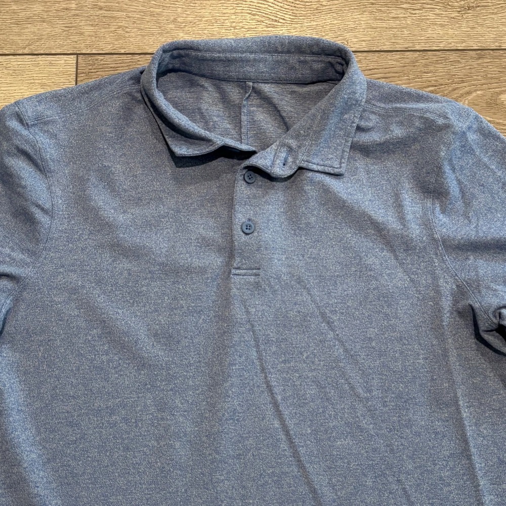 Lululemon Evolution Polo Mens Large Blue Heathered Golf Athletic Preppy Casual - Picture 2 of 7